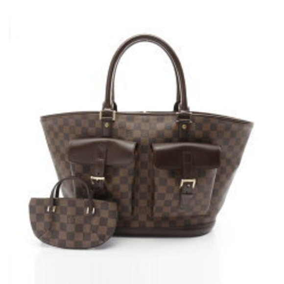 Louis Vuitton Manosque GM Damier Ebene Brown Handbag Leather Brown - Picture 1 of 8